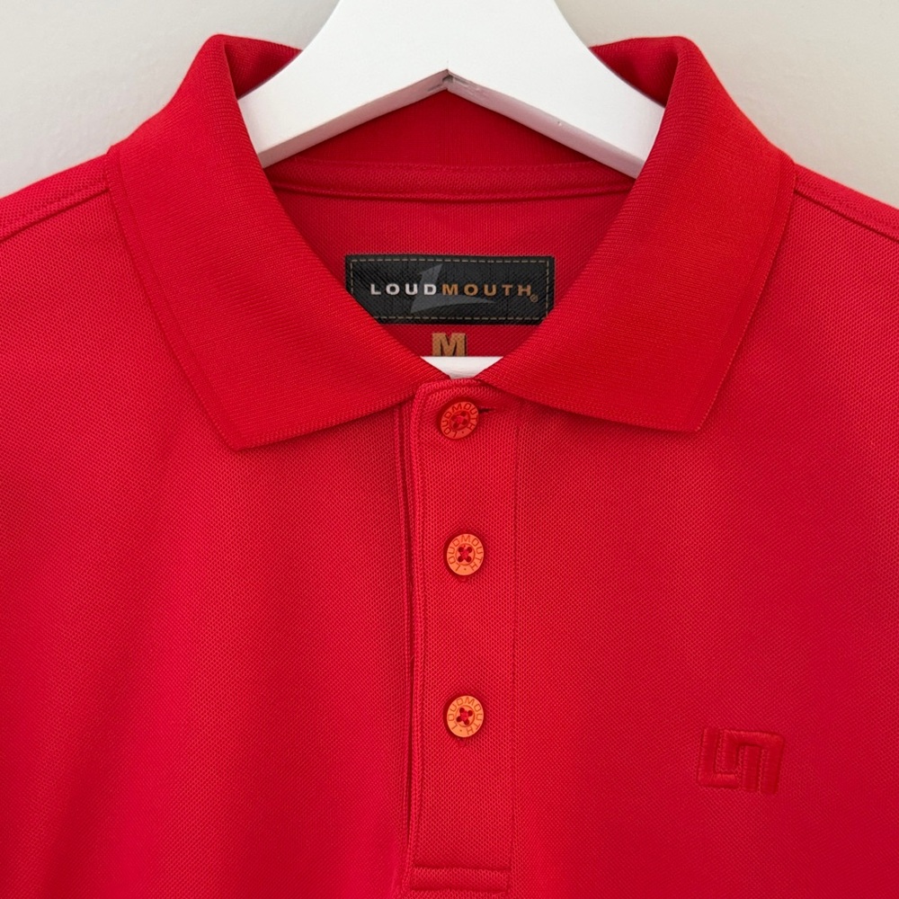 Loudmouth Heritage Red Men a Medium Vibrant Short Sleeve Polo Golf Shirt‎